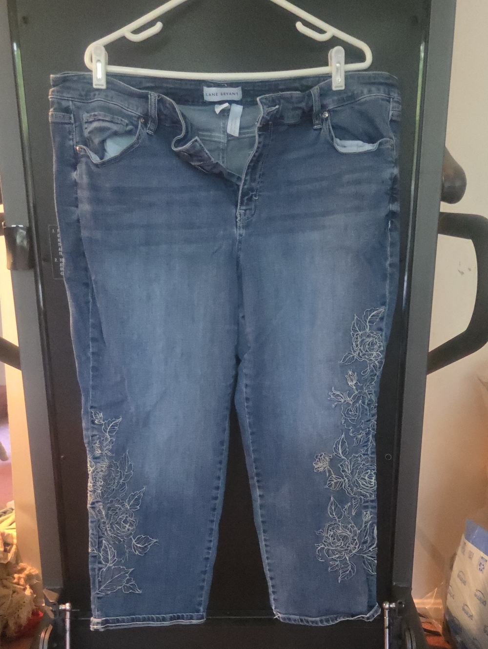 Lane Bryant Dark Blue Embroidered Capri Jeans